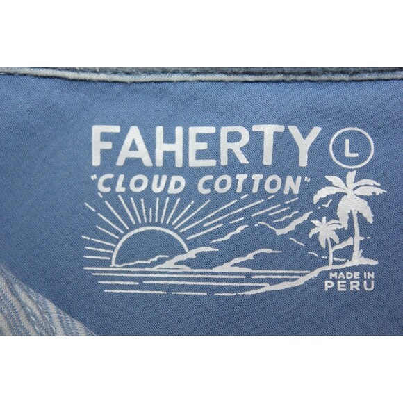 Faherty Polo Golf Shirt Mens Large Cloud Cotton Pima Modal Blue Striped Preppy L - Picture 7 of 10